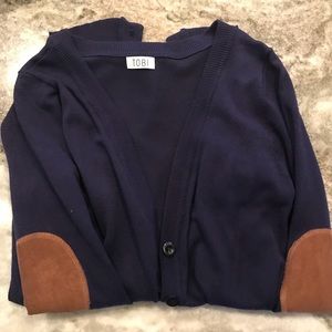 Navy and Brown Elbow Patch Cardigan
